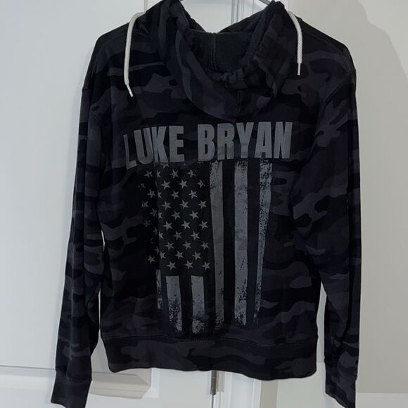 Luke Bryan Camo Camouflage American Flag Back Hooded Hoodie Sweatshirt Small S - Picture 3 of 3